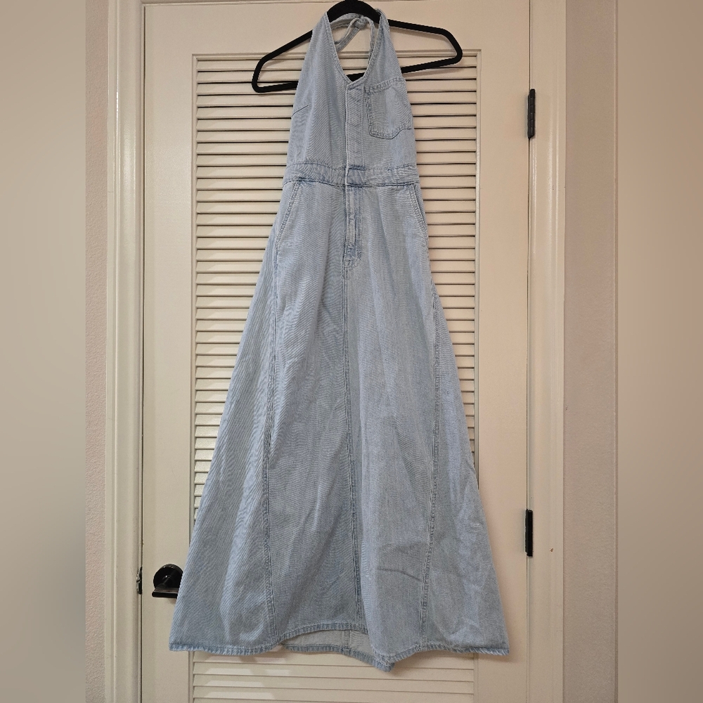 Universal Thread - Denim Cotton Halter-Neck Open-Back Dress With Pockets